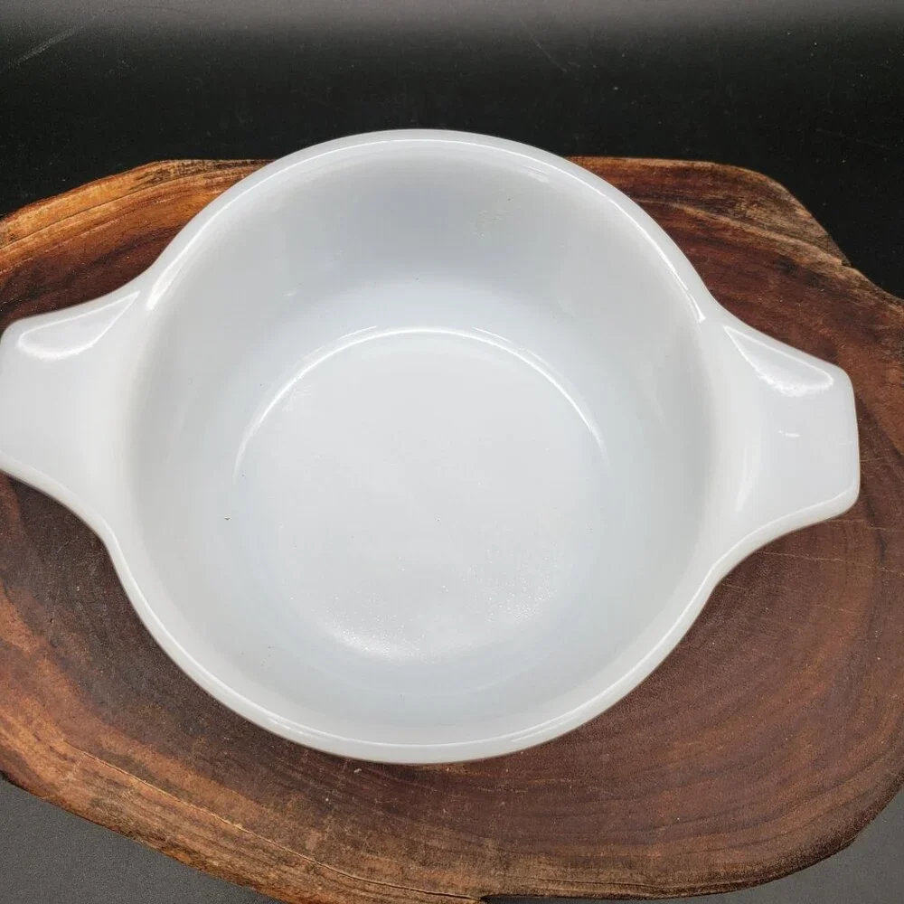 Vintage Pyr-O-Rey Milk Glass Handled Bowls Brown Floral Set of 2